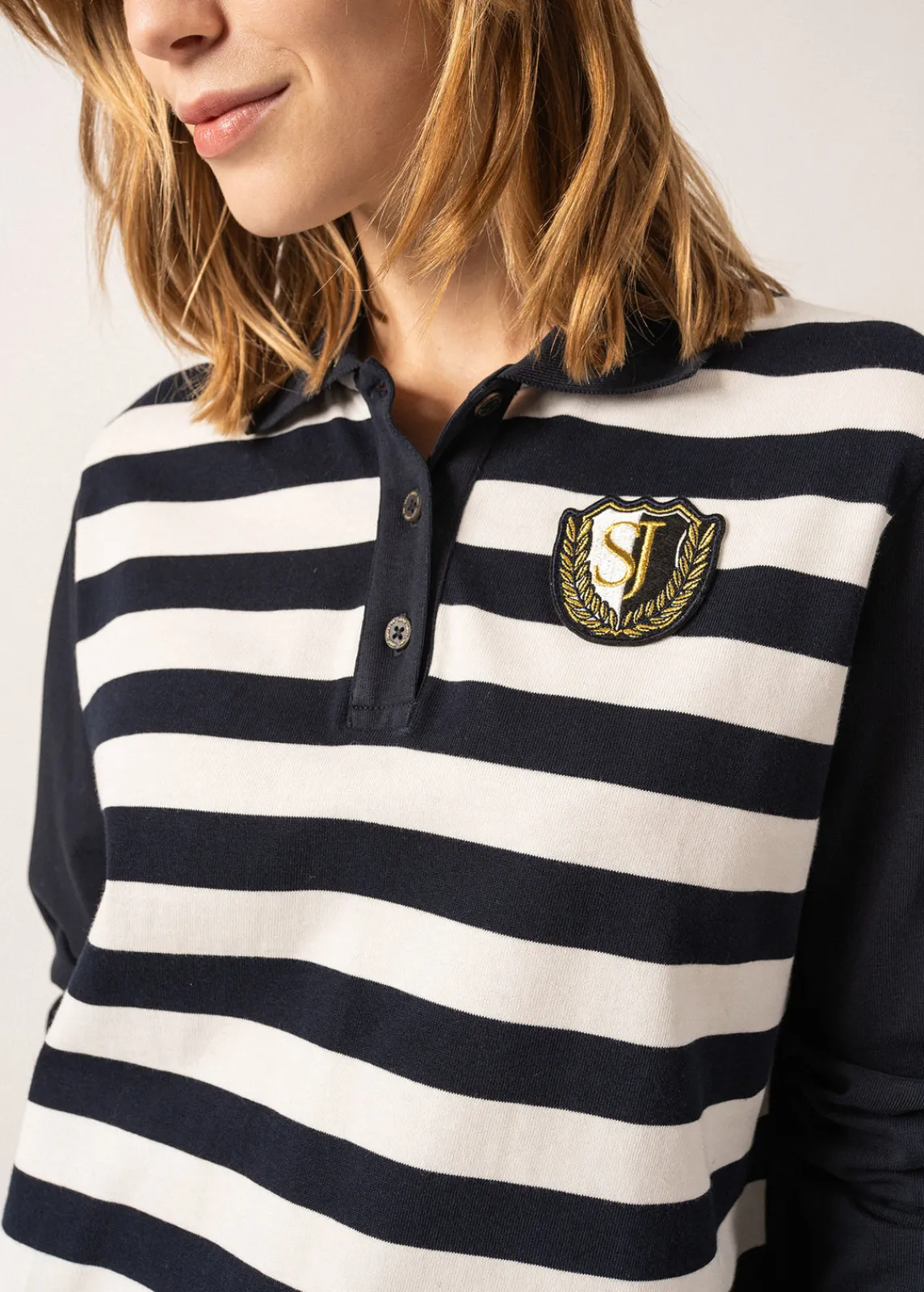 Saint James Tops & Polos*Soline Cotton Polo Shirt Amiral/ecume