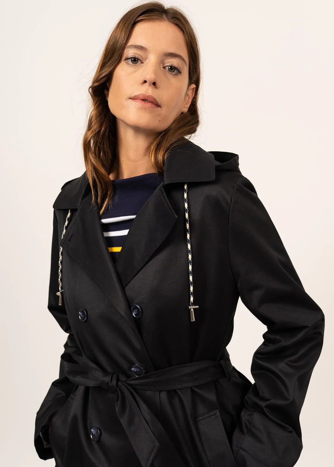 Saint James Coats & Peacoats*Ste Honorine hooded trenchcoat Navy