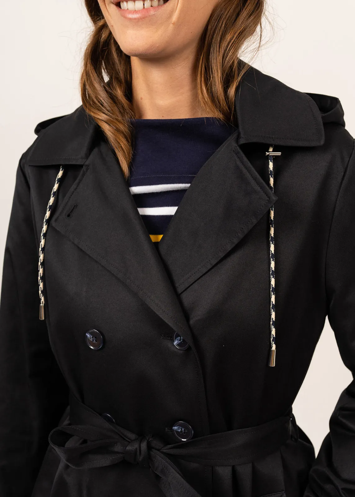 Saint James Coats & Peacoats*Ste Honorine hooded trenchcoat Navy