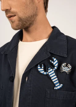 Saint James Brooches*Striped lobster embroidered brooch Bleu/blanc
