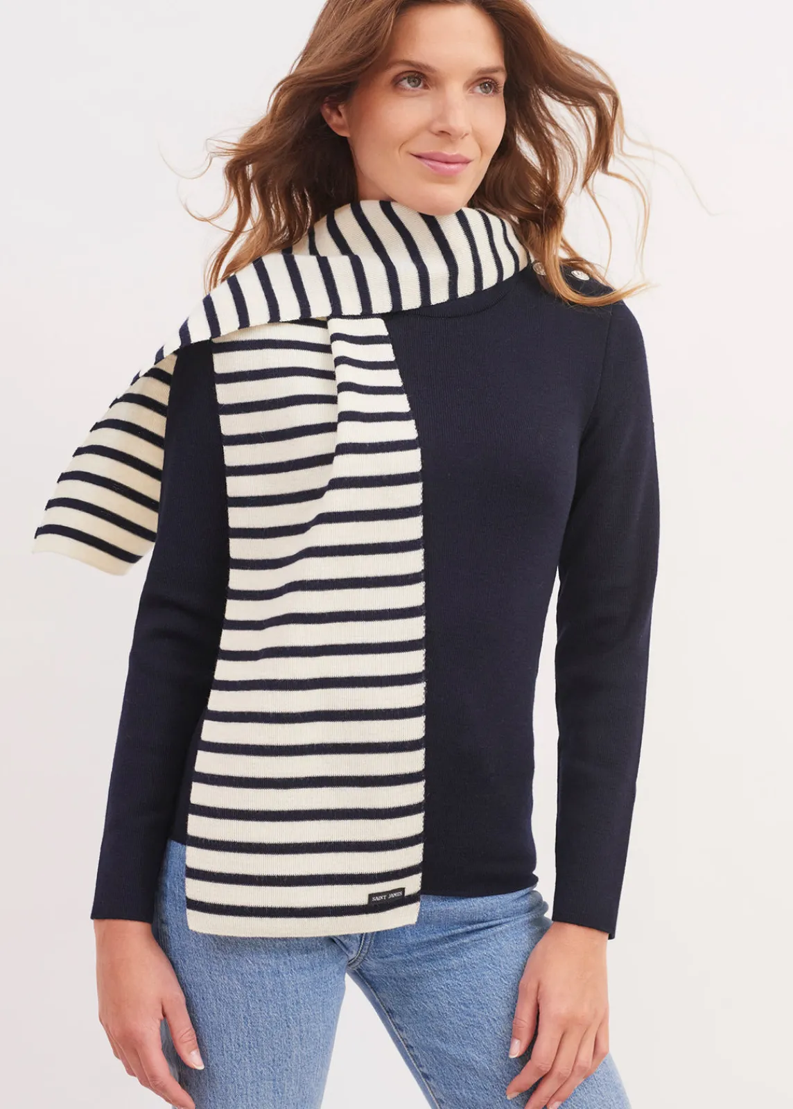 Saint James Scarves*Striped scarf Ecru/marine