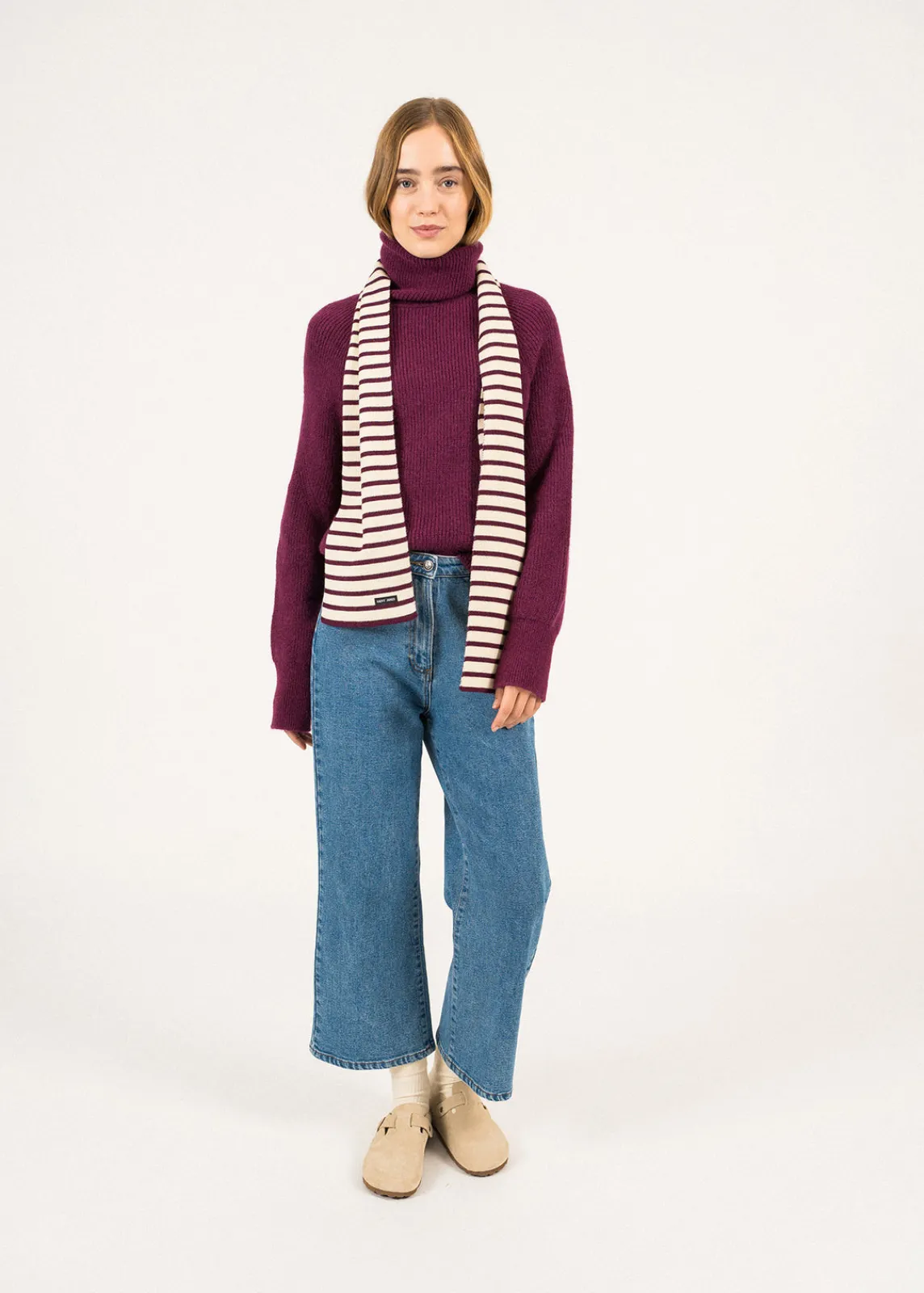 Saint James Scarves*Striped scarf Ecru/prune