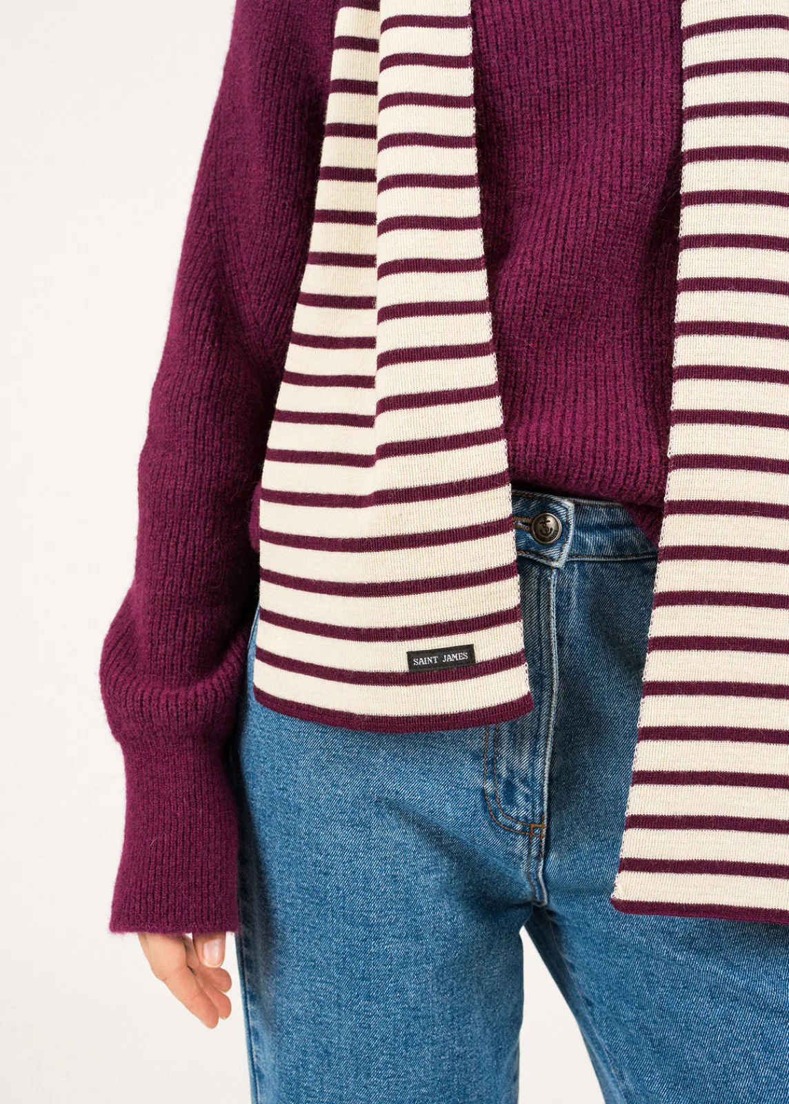 Saint James Scarves*Striped scarf Ecru/prune