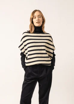 Saint James Jumpers, Cardigans, Jackets*Striped Wool Poncho Ecume/navy