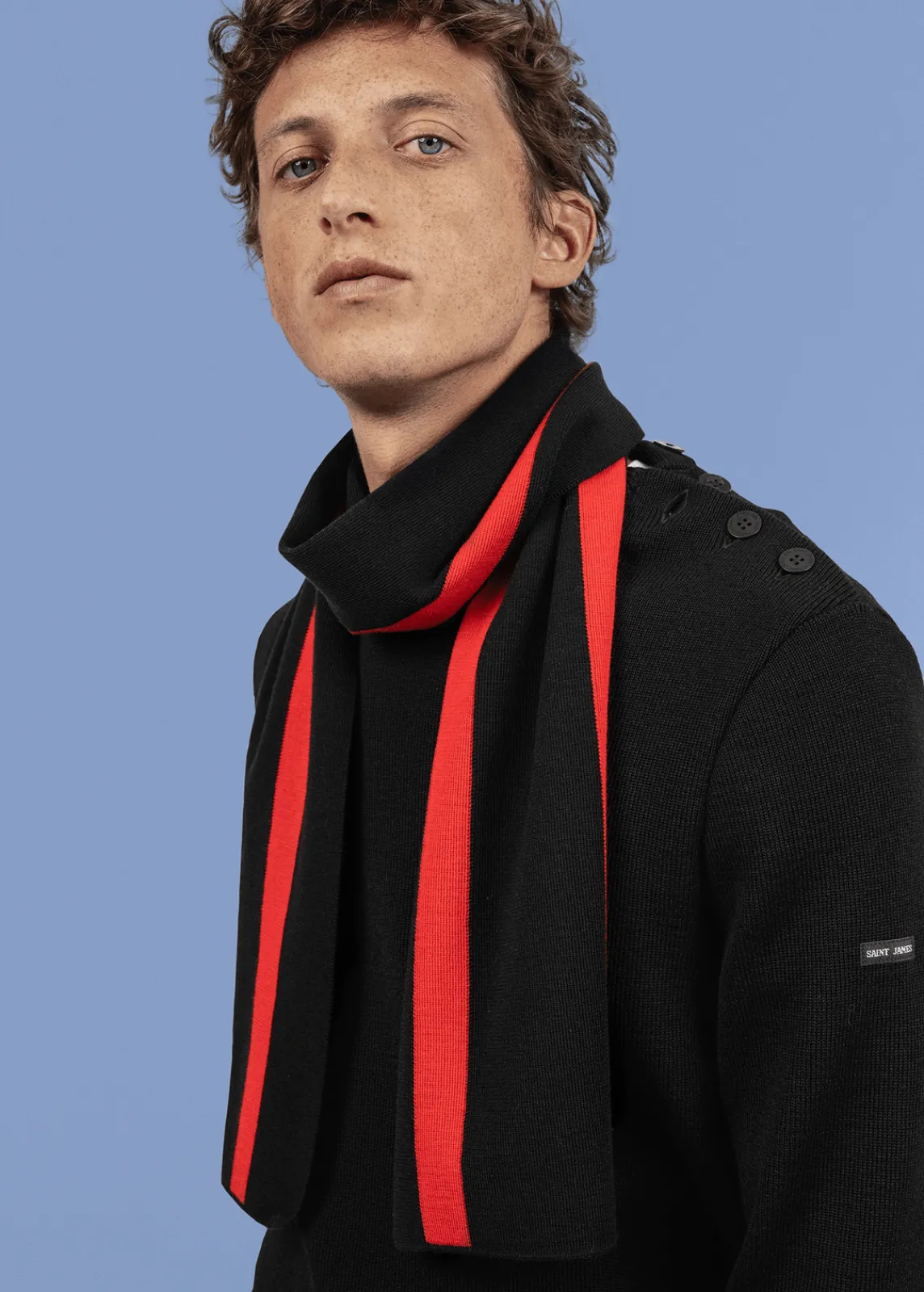 Saint James Scarves*Sur mon cou wool scarf Noir/pavillon
