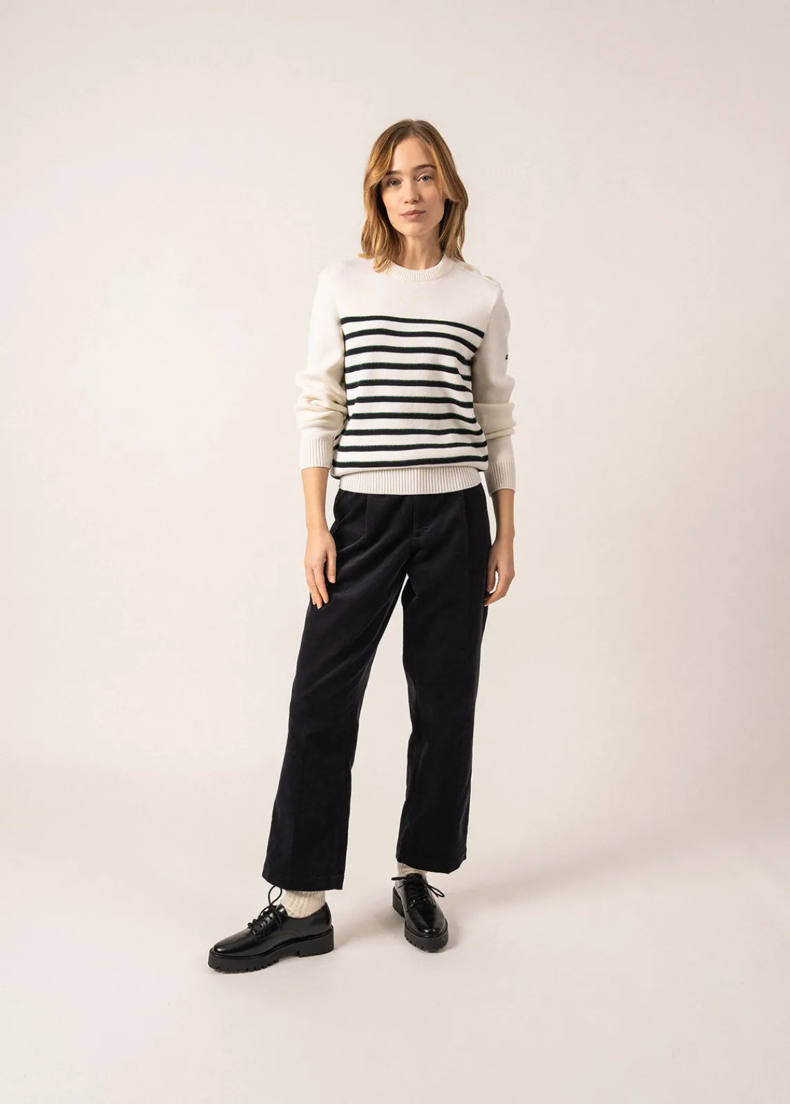 Saint James Sailor Jumpers|Sailor Jumpers*Verdon Striped Sailor-inspired Jumper Blanc/navy/vert