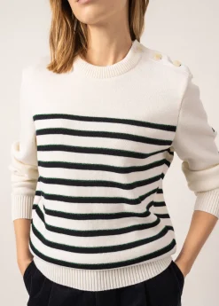 Saint James Sailor Jumpers|Sailor Jumpers*Verdon Striped Sailor-inspired Jumper Blanc/navy/vert