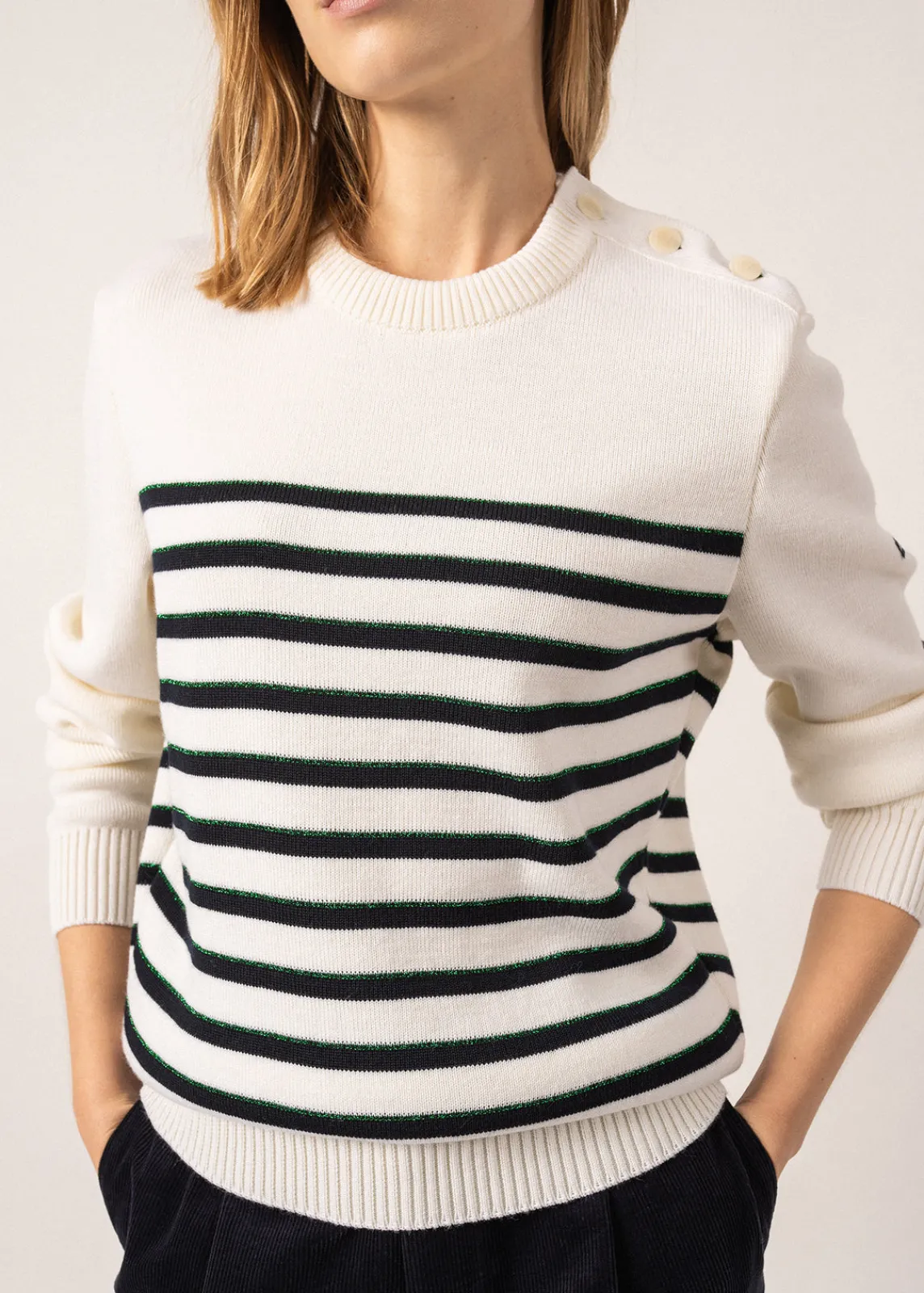 Saint James Sailor Jumpers|Sailor Jumpers*Verdon Striped Sailor-inspired Jumper Blanc/navy/vert