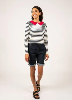 Saint James Sailor Striped Shirts*Vire sailor striped shirt with a contrasting collar Ecru/marine/tulipe