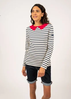 Saint James Sailor Striped Shirts*Vire sailor striped shirt with a contrasting collar Ecru/marine/tulipe