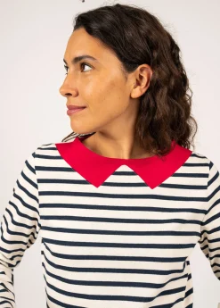Saint James Sailor Striped Shirts*Vire sailor striped shirt with a contrasting collar Ecru/marine/tulipe
