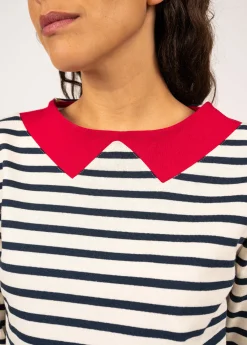 Saint James Sailor Striped Shirts*Vire sailor striped shirt with a contrasting collar Ecru/marine/tulipe