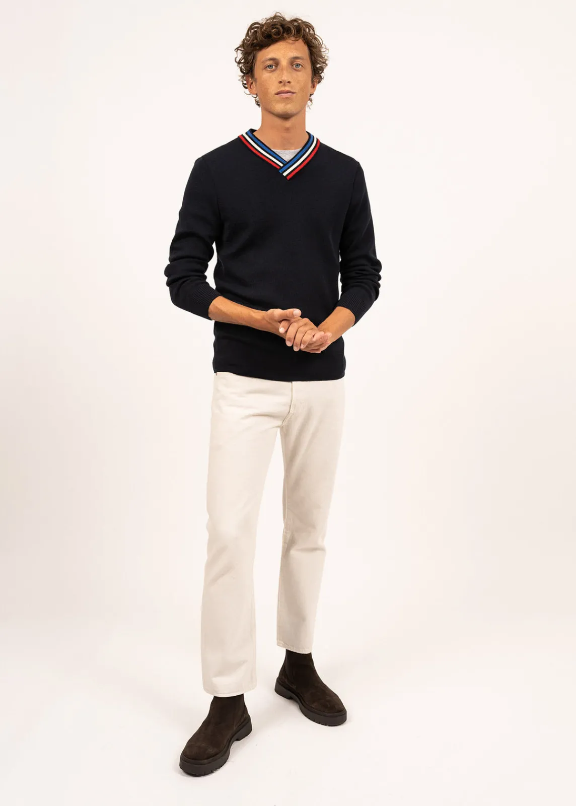 Saint James Jumpers & Cardigans*Wool jumper with contrasting V neck Navy
