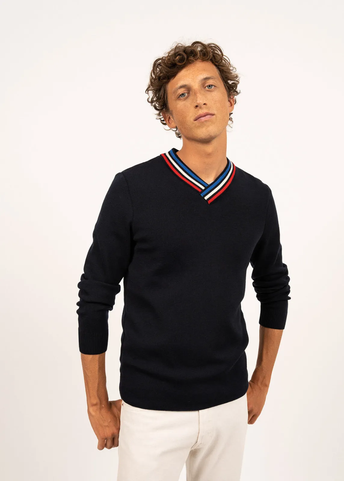 Saint James Jumpers & Cardigans*Wool jumper with contrasting V neck Navy