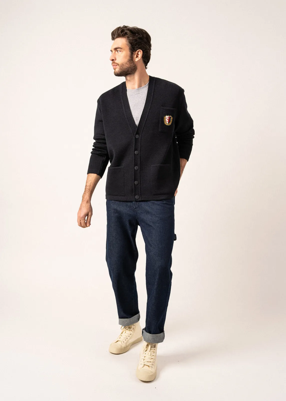 Saint James Jumpers, Cardigans, Jackets*Yachting Réédit Wool Cardigan Navy
